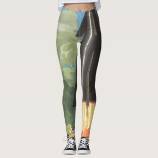 Leggings Science-fiction vintage, Fusées qui s'envolent hor
