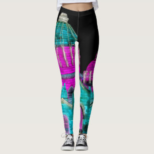 Leggings Sculpture de glace en Magenta et Turquoise