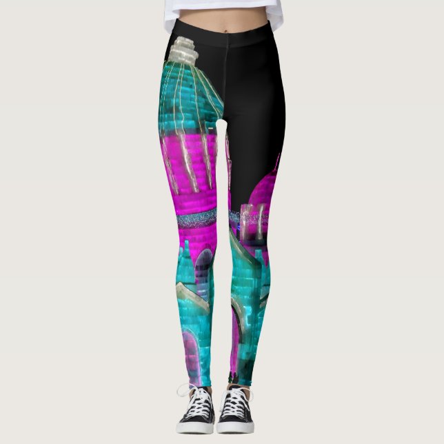 Leggings Sculpture de glace en Magenta et Turquoise (Devant)