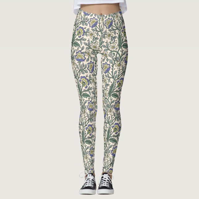 Leggings Seamless blue, yellow, and white floral pattern  (Devant)