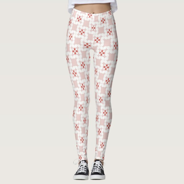 Leggings Seamless Sweet Pastel Pink and White Geometric Flo (Devant)