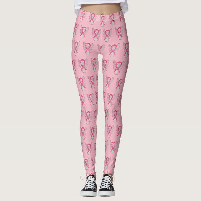 Leggings Sensibilisation rose Ruban Ange Jambes du cancer d (Devant)