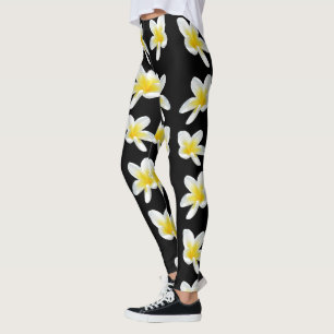 Leggings Sérénade Printemps : Frangipanis Jaune Sur Noir,