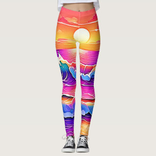 Leggings Sérénité du coucher de soleil de la vague rétro