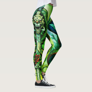 Leggings Serpent Rasé Entouré Autour De Dagger Tattoo Desig
