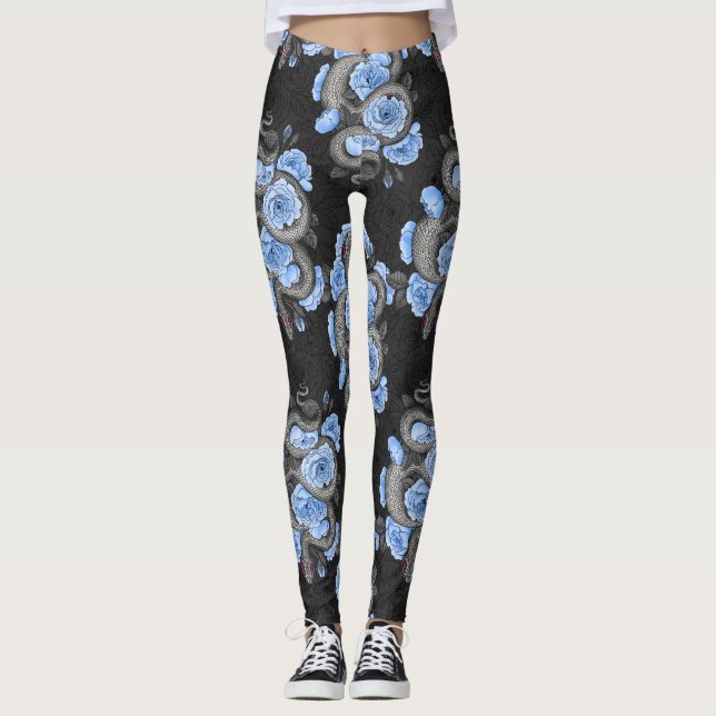 Leggings Serpents et roses bleus (Devant)