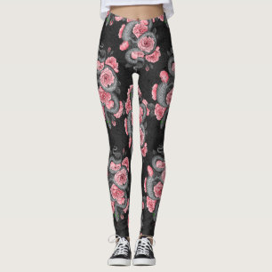Leggings Serpents et roses de pêche