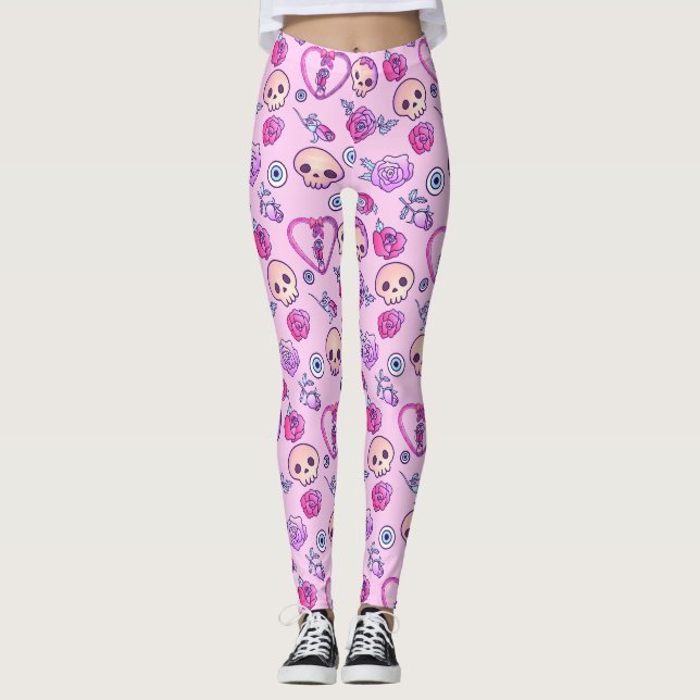Leggings Serpents Kawaii Et Goth Pastel Rose (Devant)