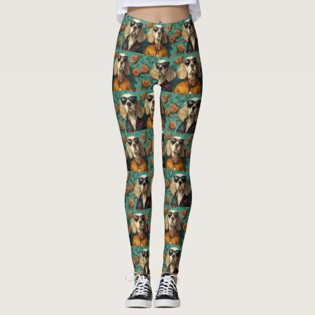 Leggings Setter Anglais Avec Roses De Coeur Saint-Valentin  (Devant)