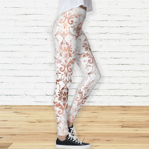 Leggings Shabby Chic Rose Or et blanc Distressed Damask