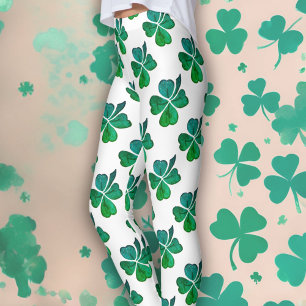 Leggings Shamrock Clover Green Motif Saint Patrick`s Day