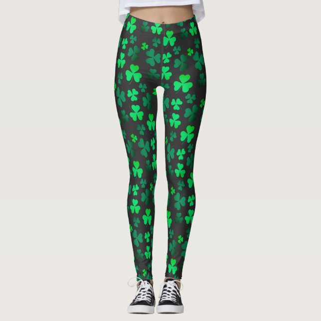 Leggings Shamrock Clover Irlande Irish Modern Green & Black (Devant)
