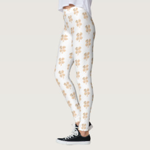 Leggings Shamrock Clover Motif Beige St Patrick`s Day