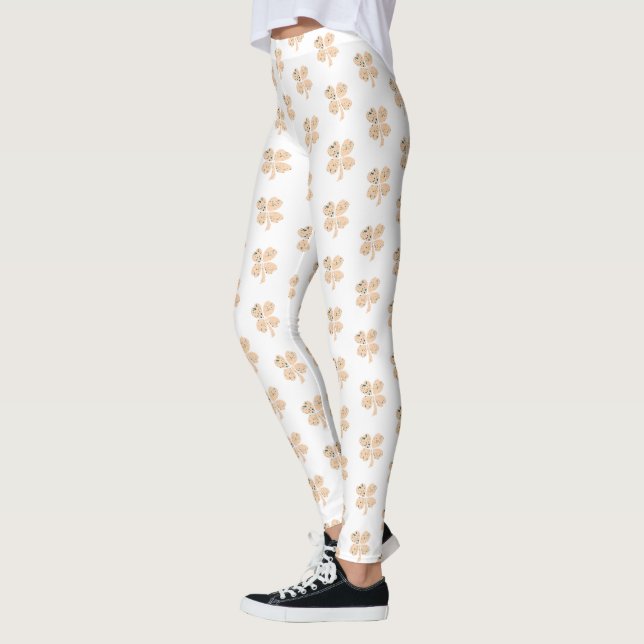 Leggings Shamrock Clover Motif Beige St Patrick`s Day (Gauche)
