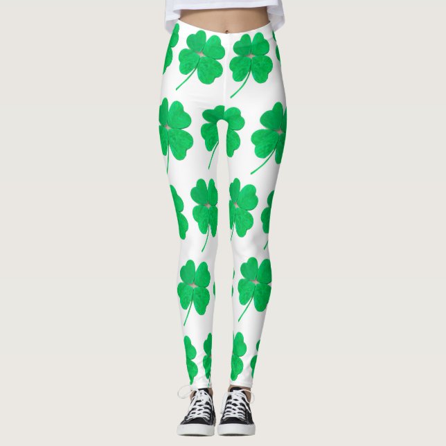Leggings Shamrock Green St. Patricks Day Blanc (Devant)