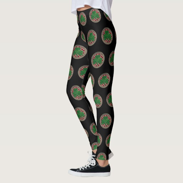 Leggings Shamrock rouge sur les pattes de noeuds celtiques (Gauche)