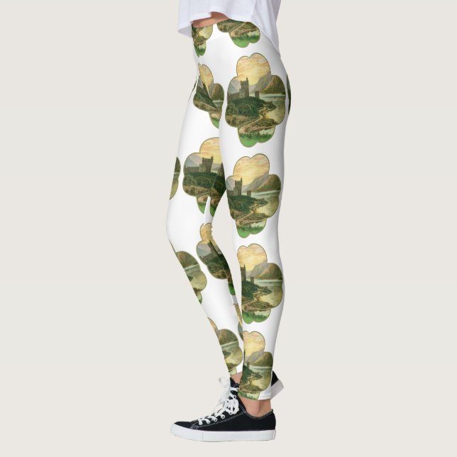 Leggings Shamrock vintage Lucky Gold avec château irlandais (Gauche)