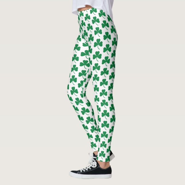 Leggings Shamrocks verts en blanc, Saint Patrick's Day (Gauche)