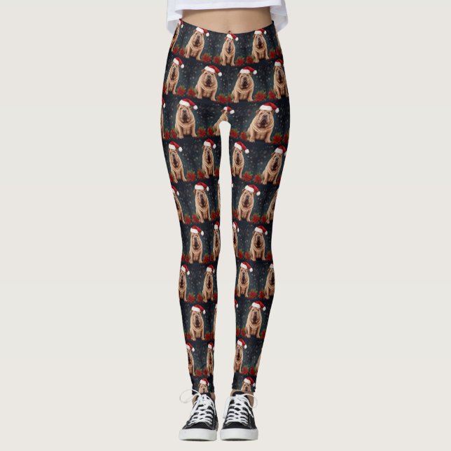 Leggings Shar Pei Chien dans la neige de Noël (Devant)