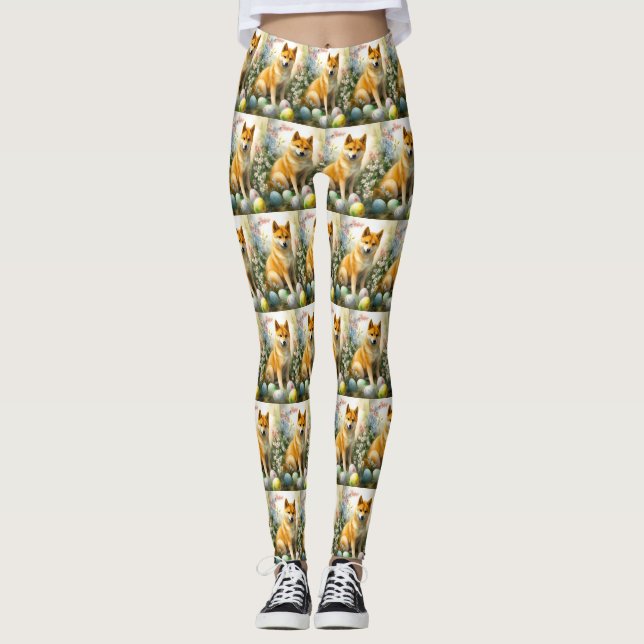 Leggings Shiba Inu avec les oeufs de Pâques vacances (Devant)