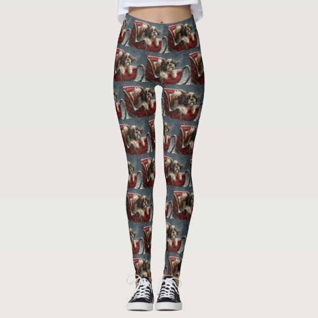 Leggings Shih Tzu Chien Noël Fête (Devant)
