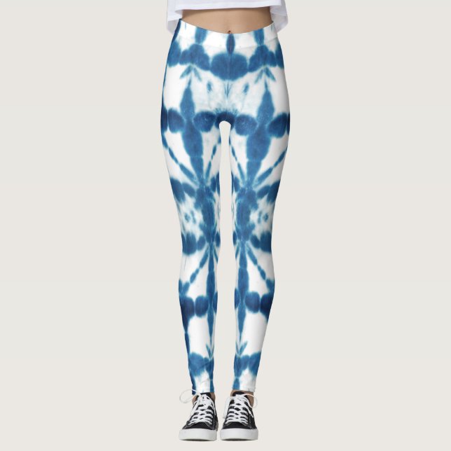 Leggings Shobori Blue Tie Dye Motif d'impression (Devant)