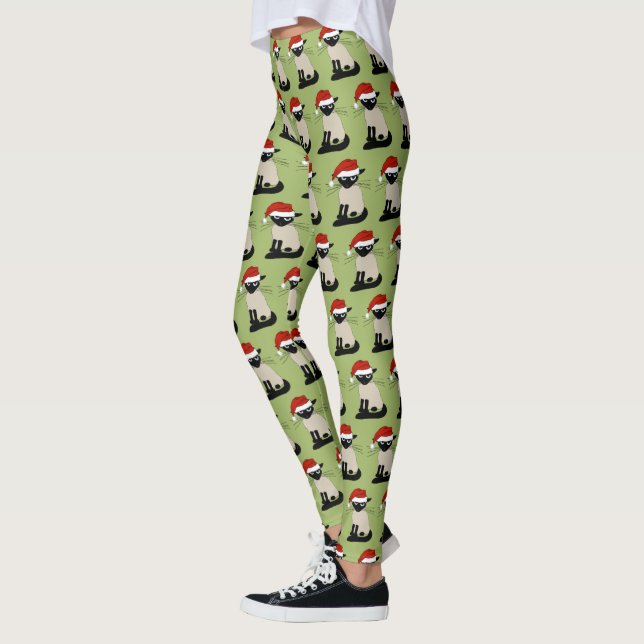 Leggings Siamese Chat Père Noël Festivals de Noël (Gauche)