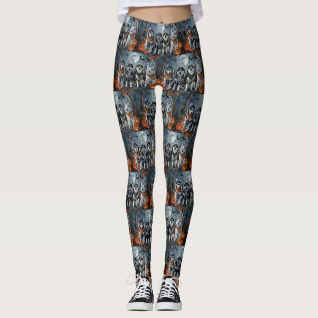 Leggings Siberian Husky Halloween Épouvantable  (Devant)
