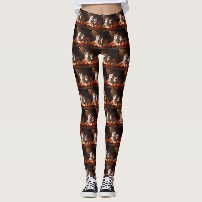 Leggings Sibérie Husky Puppy Citrouille d'automne (Devant)