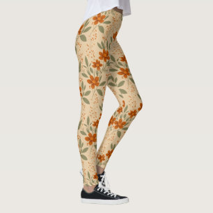 Leggings Sienne Brûlée et Or Miellé Floral Minimaliste