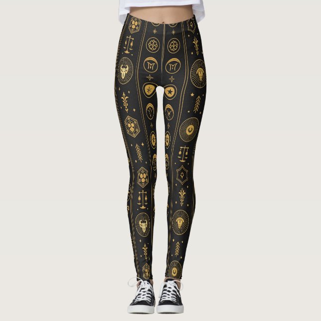 Leggings Signe du zodiaque en or noir (1) (Devant)