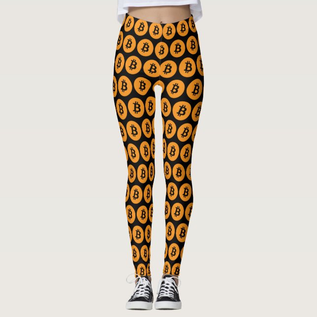 Leggings Signe noir frais de pièce de monnaie de Bitcoin (Devant)