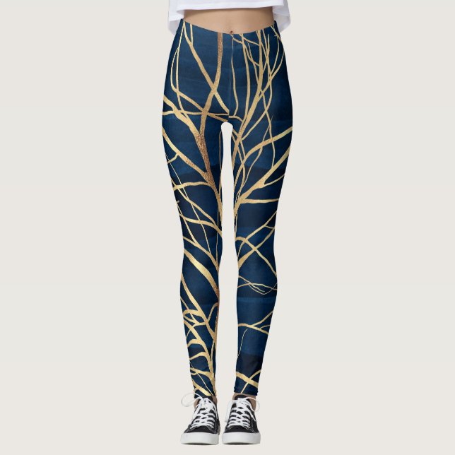 Leggings Silhouette Arbre d'Or moderne Design bleu minimal (Devant)