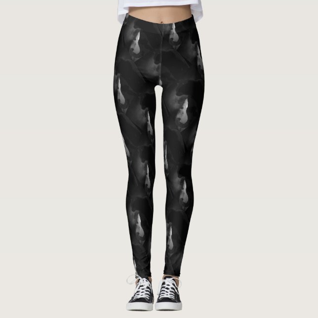Leggings Silhouette de lune de chats noirs (Devant)