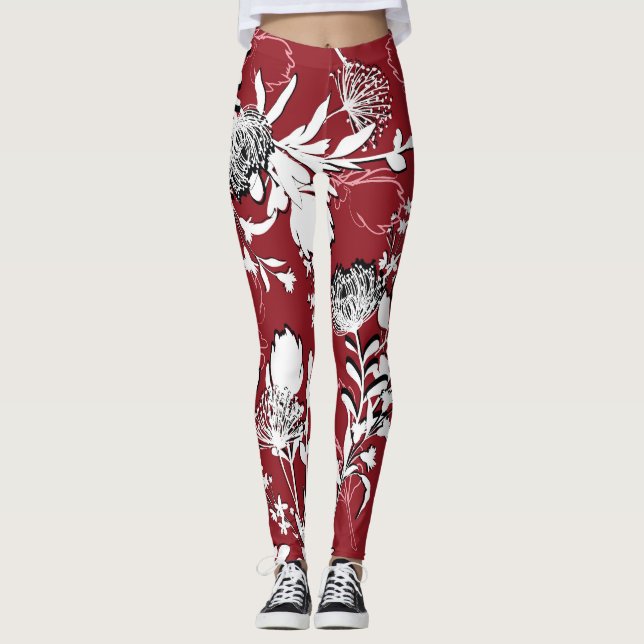 Leggings Silhouette florale, motif botanique coloré. (Devant)