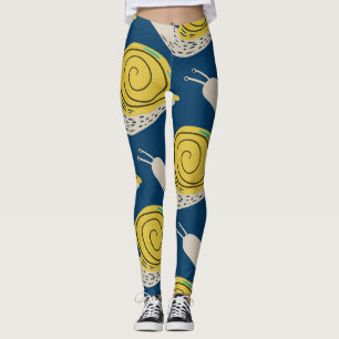 Leggings Silhouettes d'escargots : jaune, motif rose.