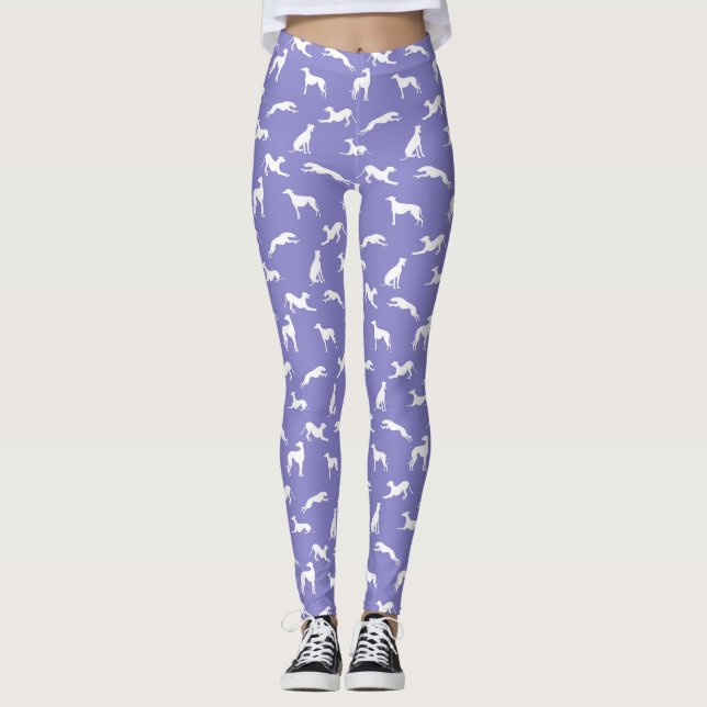 Leggings Silhouettes gris blanc sur violet (Devant)