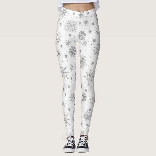 Leggings Silver Snowflakes Design blanc (Devant)