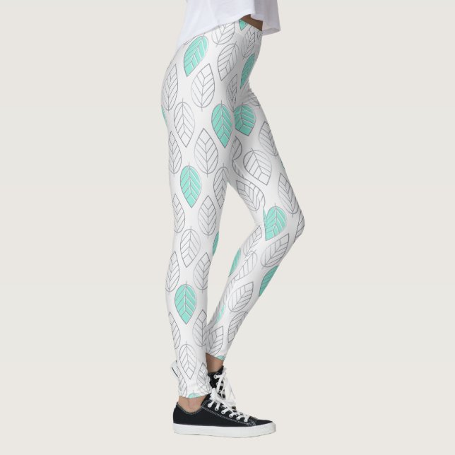 Leggings Silver & Turquoise Design chic & moderne feuille (Droite)
