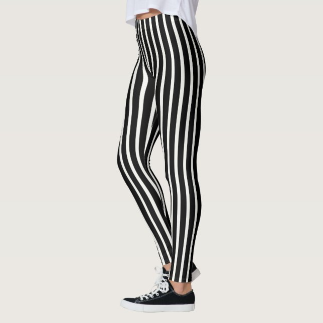 Leggings Simple Classique Rayé Noir et Blanc Vertical (Gauche)