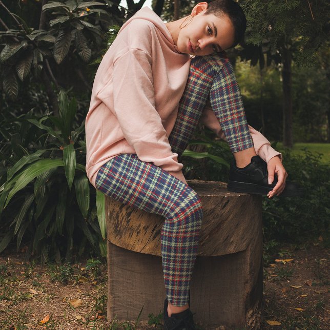 Leggings Simple Russe Bleu Minimaliste Cute Plaid (Holiday classic rustic navy blue and red plaid pattern leggings. )