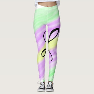 Leggings Simple vert violet aquarelle ajoutez votre monogra
