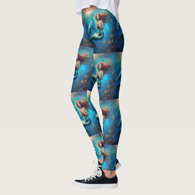 Leggings Sirène Angélique Nageant Avec Dauphins, (Gauche)