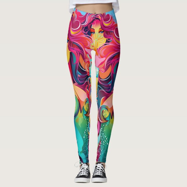 Leggings Sirène Arc-En-Ciel Avec Cocktail (Devant)