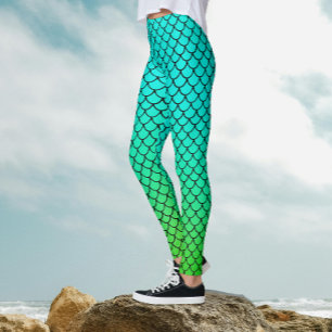 Leggings Sirène Cool Dégradé Bleu Aqua Motif Écailles de Po