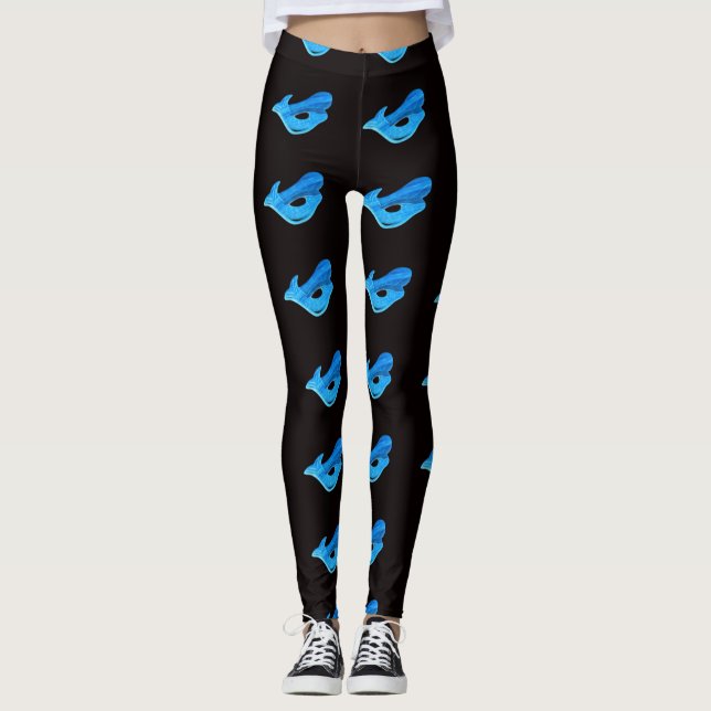 Leggings sirènes bleues nageant noir (Devant)