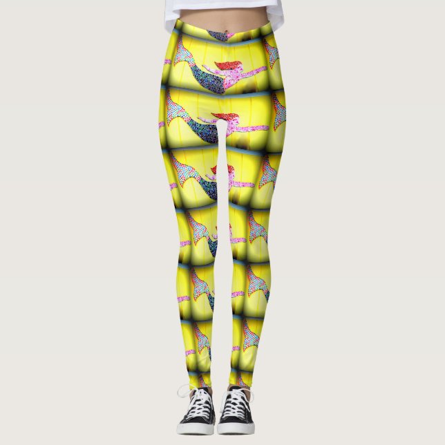 Leggings sirènes de mosaïque rose nageant (Devant)