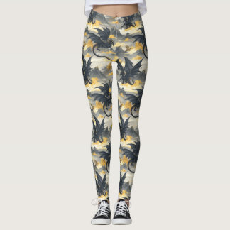 Leggings Skydwellers - Dragons noir et or
