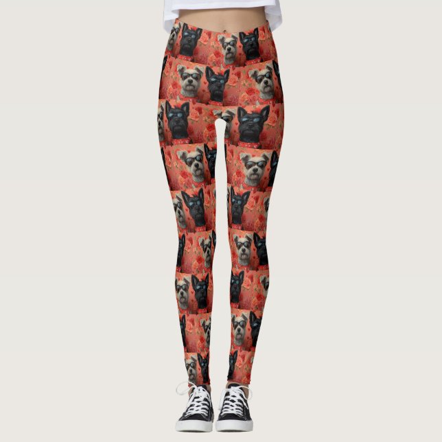 Leggings Skye Terrier avec Coeur Roses Saint-Valentin (Devant)