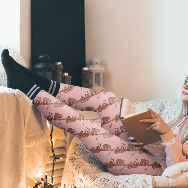 Leggings Sleepy Lazy Baby Sloth Motif (Sloth Pattern Leggings (choose your own background colour))